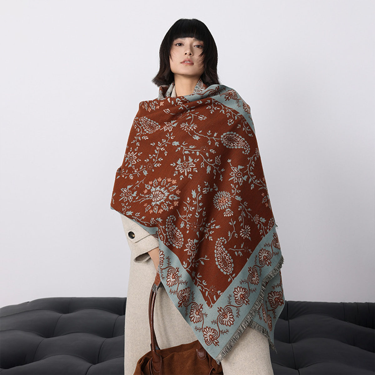Woven Scarf Blanket - Роскошное зимнее имитация кашемира кешью, женское