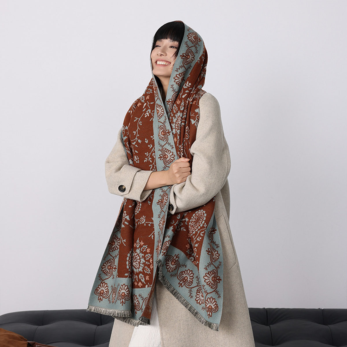 Роскошное зимнее имитация каше – обзор и цена Woven Scarf Blanket